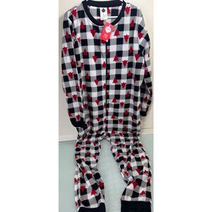 Merry Moments Holiday Pajama Suit Large L Unisex Cozy Zip Buffalo Plaid Soft New